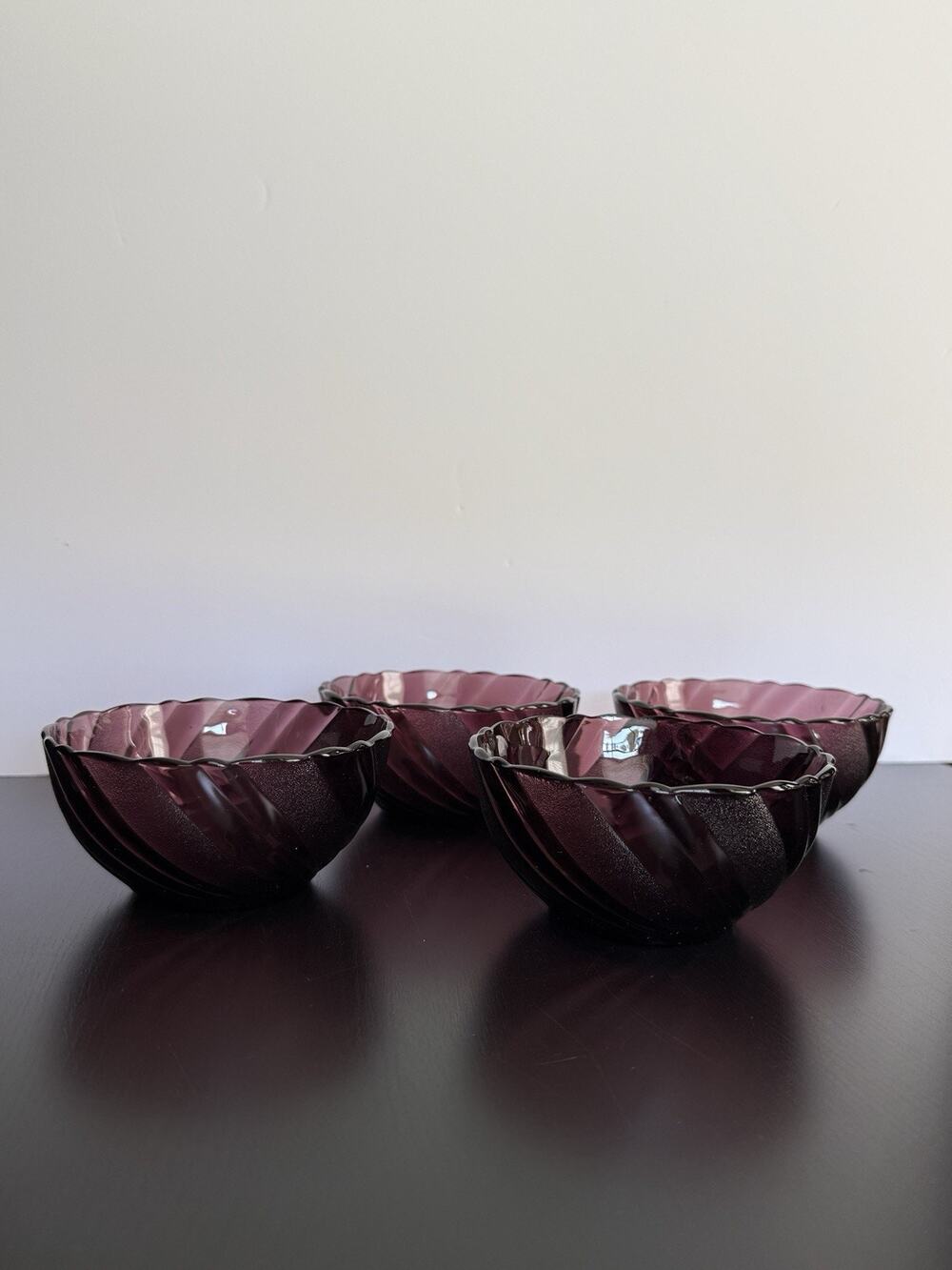 Duralex Rivage Amethyst Glass Swirl Dessert Bowls Vintage Set 4 France